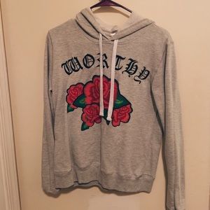 “Worked” Floral Gray Hoodie
